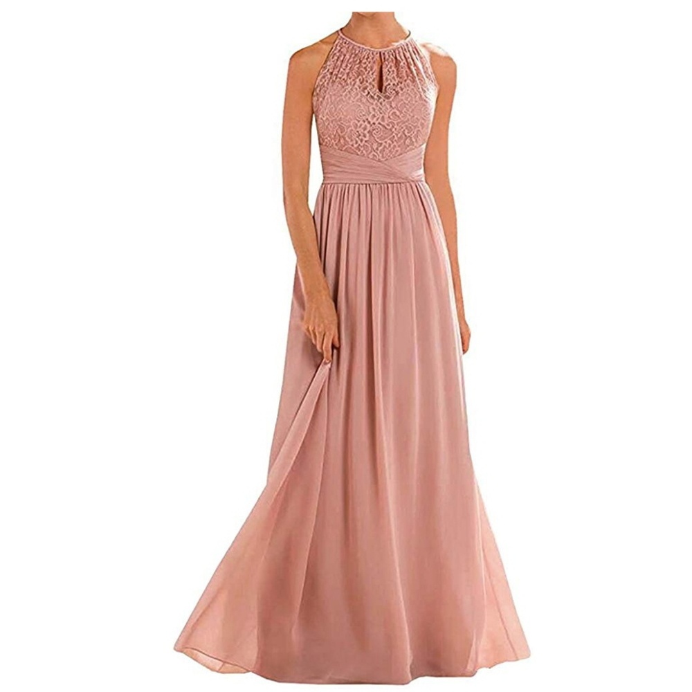 Blush Halter top lacy floor length dress